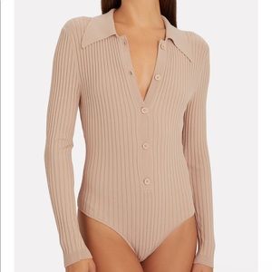 RONNY KOBO CYNDIE RIB KNIT POLO BODYSUIT